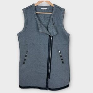 Soft Surroundings Sherpa Lined Gray‎ Zip Front Moto Vest Vegan Leather Trim L